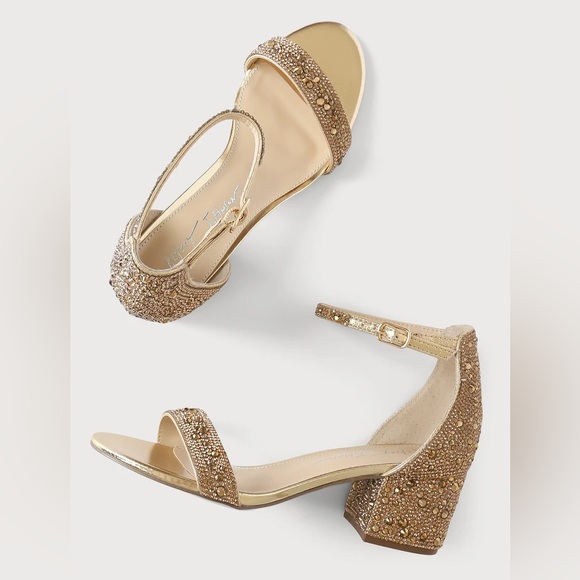 Betsey Johnson Shoes - Women’s BETSEY JOHNSON SB-Mari Gold Rhinestone Ankle Strap Sandals- Size 10